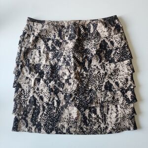 Cleo Petites Tiered Ruffle Skirt Womens 8 P Brown‎ Snake Print Mini Lined Animal